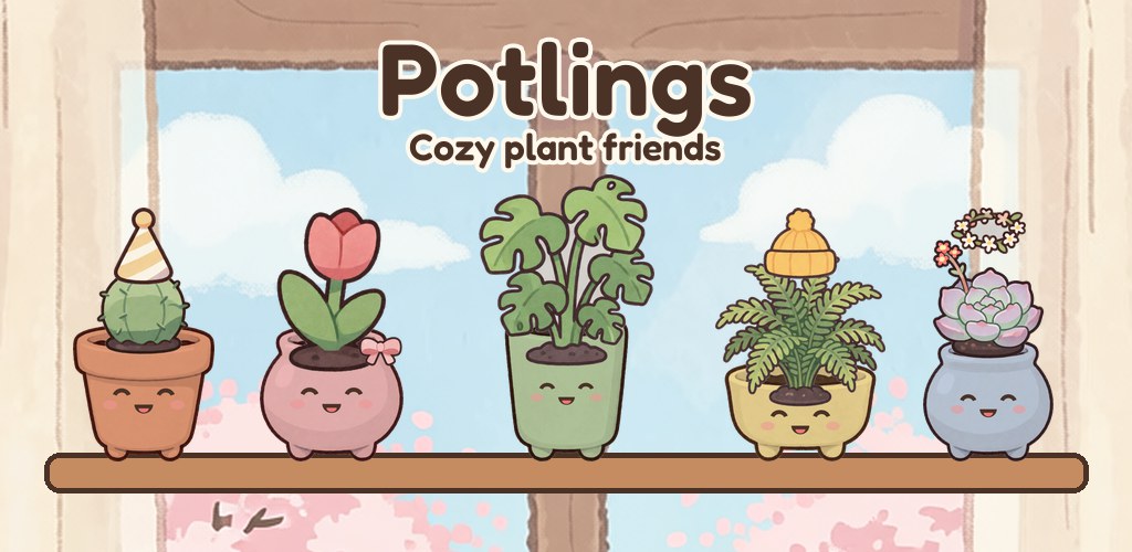 Five potlings sitting on a window shelf